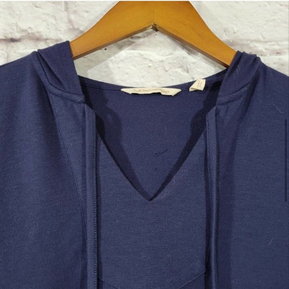 Soft Surroundings Navy Blue Hi Low Hem Hooded Pullover Sweater XSmall Petite - Picture 7 of 13